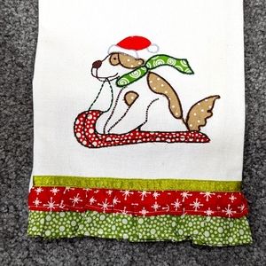 Cynthia Rowley Holiday Embroidered/Ruffled Dog Sled Tea Towel
